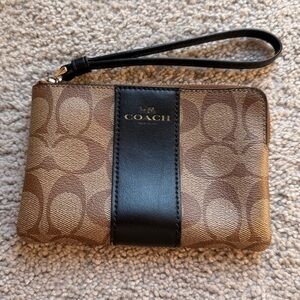 Coach Tan and Black Signature Wristlet